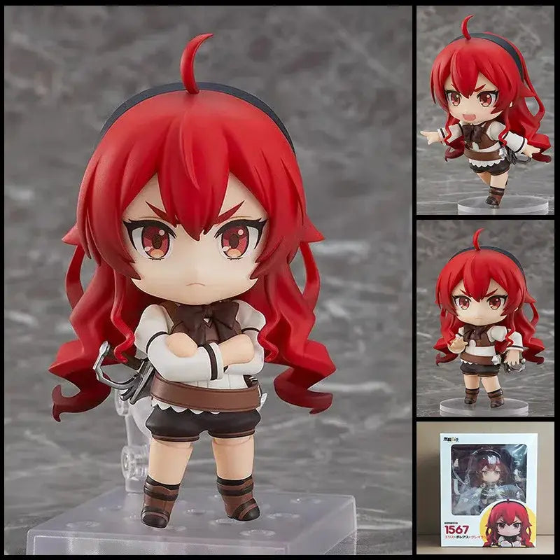 Red-haired mushoku tensei roxy migurdia q version figure with posable design and detailed brown and white character styling