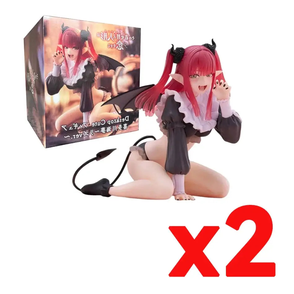 Red-haired devil-themed roxy migurdiass pvc figure from mushoku tensei with black horns wings tail in frilled outfit