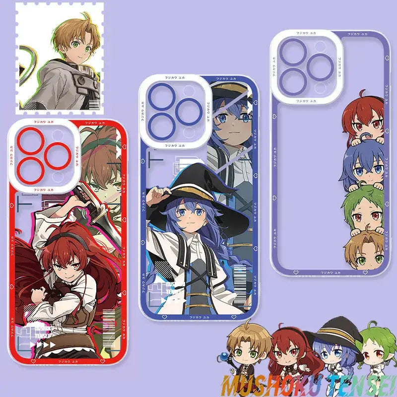 Clear phone case with mushoku tensei roxy anime blue-haired witch design for samsung galaxy cover back side