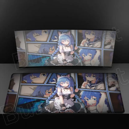 Mushoku tensei roxy xxl mouse pad with blue-haired anime character in white dress on anti-slip rubber surface