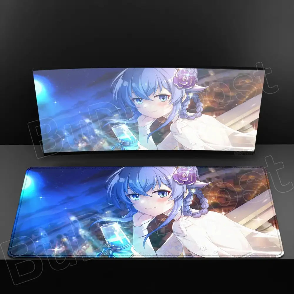 Mushoku tensei roxy xxl mouse pad featuring blue-haired anime character with purple rose on anti-slip rubber surface