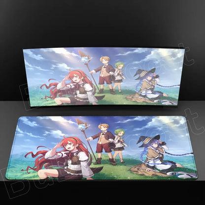 Rectangular xxl mouse pad featuring vibrant mushoku tensei roxy anime characters on smooth anti-slip rubber material