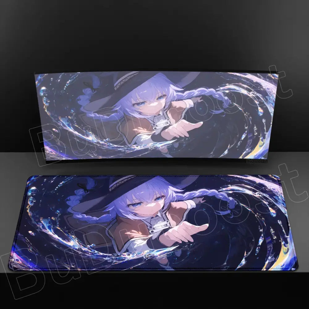 Mushoku tensei roxy xxl mouse pad with anti-slip rubber featuring vibrant anime character with purple hair and witch hat