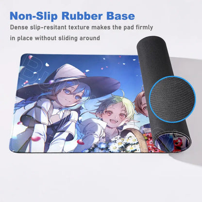 Mushoku tensei roxy xxl mouse pad in blue and white anime design with a non-slip rubber base for stable use