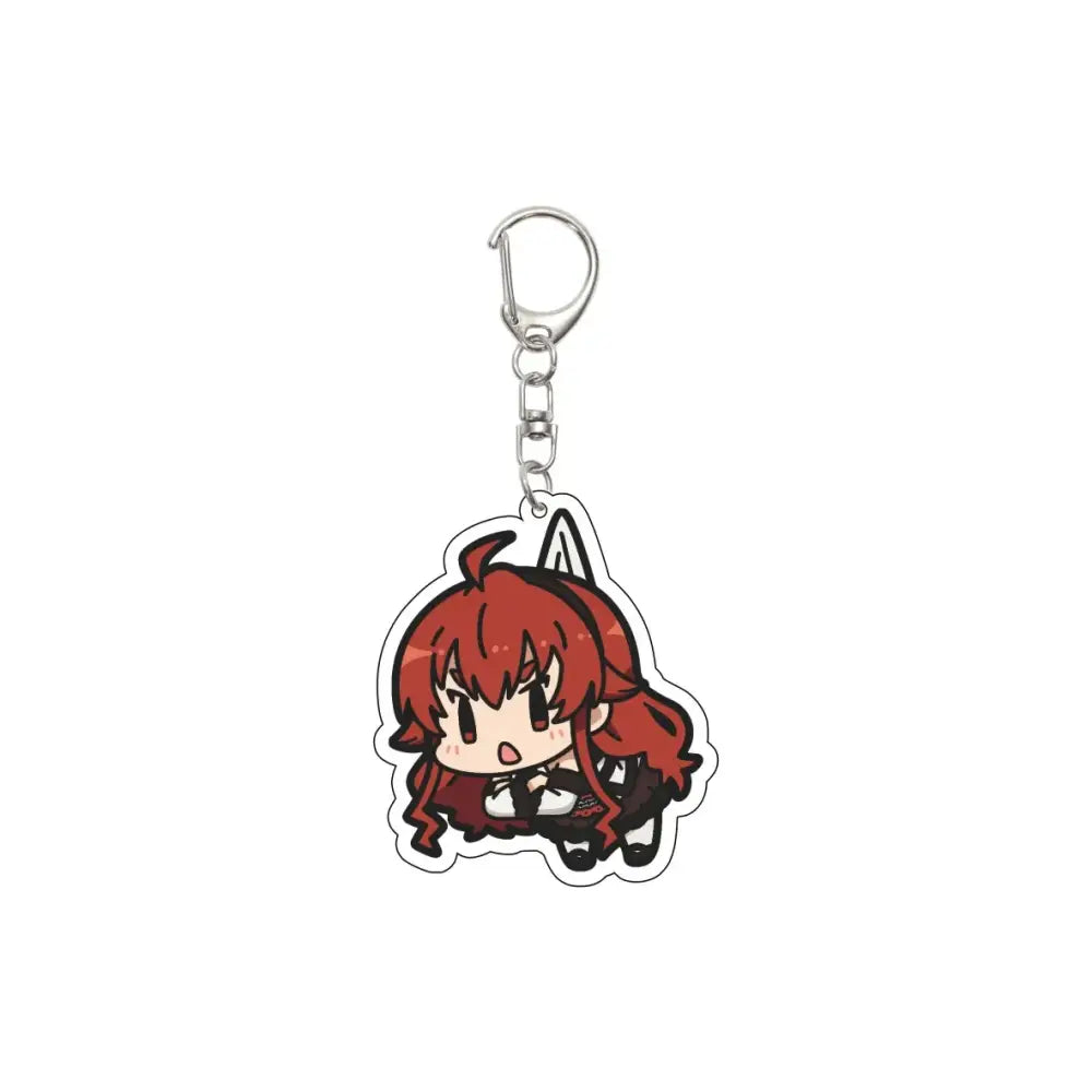 Mushoku tensei rudeus greyrat acrylic keychain featuring a red-haired chibi character with silver metal clip and chain