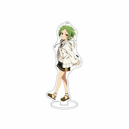 Clear acrylic sylphiette acrylic stand featuring a vibrant green-haired anime character in white hoodie and sandals for desktop decor