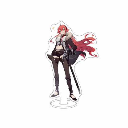 Clear acrylic sylphiette acrylic stand featuring anime character with red hair holding sword in black and white outfit
