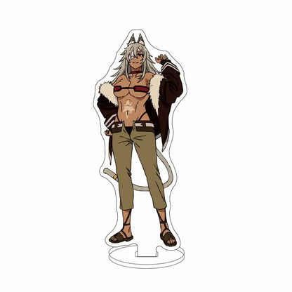 Clear acrylic sylphiette acrylic stand featuring silver hair anime character with cat ears and black jacket for desktop decor