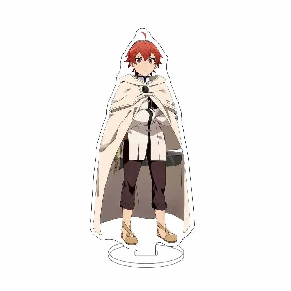 Mushoku tensei sylphiette acrylic stand featuring a red-haired anime character in a cream hooded cloak on an acrylic base
