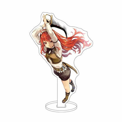 Clear acrylic sylphiette acrylic stand featuring a vibrant red-haired anime character in dynamic desktop decor pose