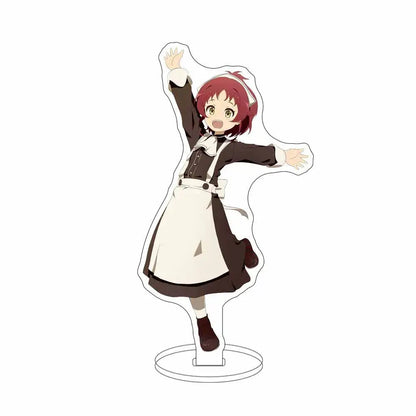 Clear acrylic sylphiette acrylic stand featuring an anime character in a dark brown and white maid outfit for desktop decor