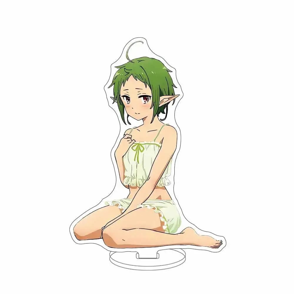 Mushoku tensei sylphiette acrylic stand featuring a green-haired elf in a light green ruffled outfit for hd desktop decor