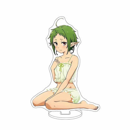 Mushoku tensei sylphiette acrylic stand featuring a green-haired elf in a light green ruffled outfit for hd desktop decor