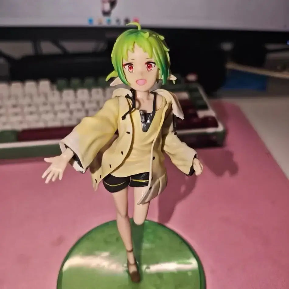 Mushoku tensei sylphiette pvc statue featuring green hair in beige trench coat and black shorts on green base casual outfit