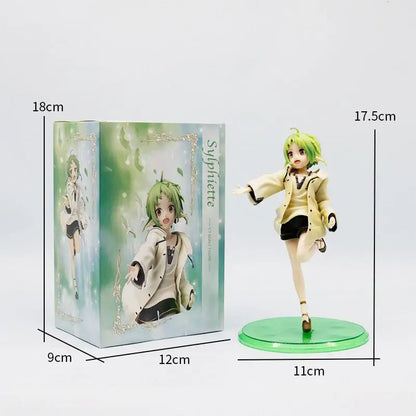 Mushoku tensei sylphiette pvc statue standing on translucent green base wearing beige coat and black shorts casual outfit