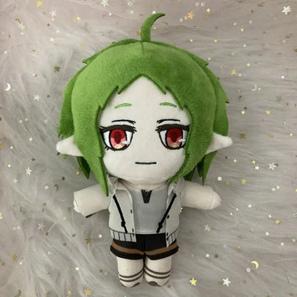 Green-haired mushoku tensei sylphy plush doll with red eyes and elf ears wearing white jacket and black shorts 20cm soft stuffed