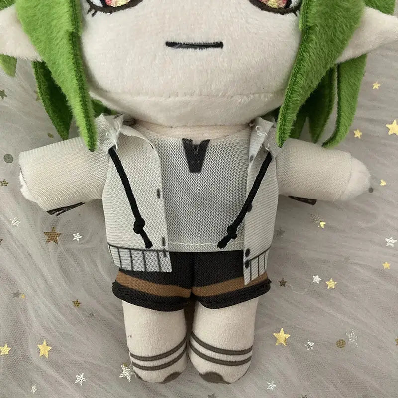Plush doll with green hair wearing a white hoodie and black shorts mushoku tensei sylphy plush 20cm soft stuffed