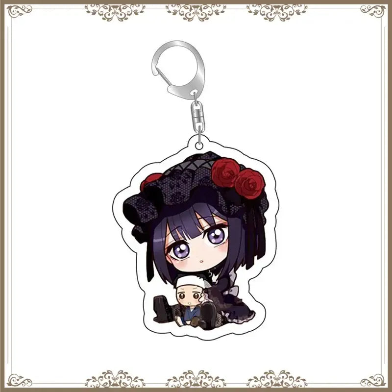 Black and red rose-adorned kitagawa marin acrylic keychain bag tag with silver metal clip plastic accessory