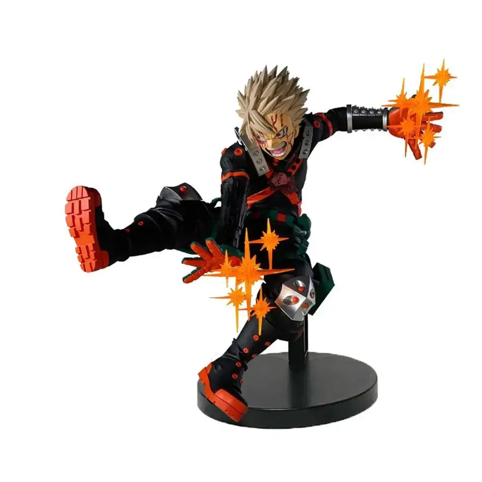 Black and orange my hero academia izuku midoriya heroes pvc figure in dynamic pose with glowing starburst retail box