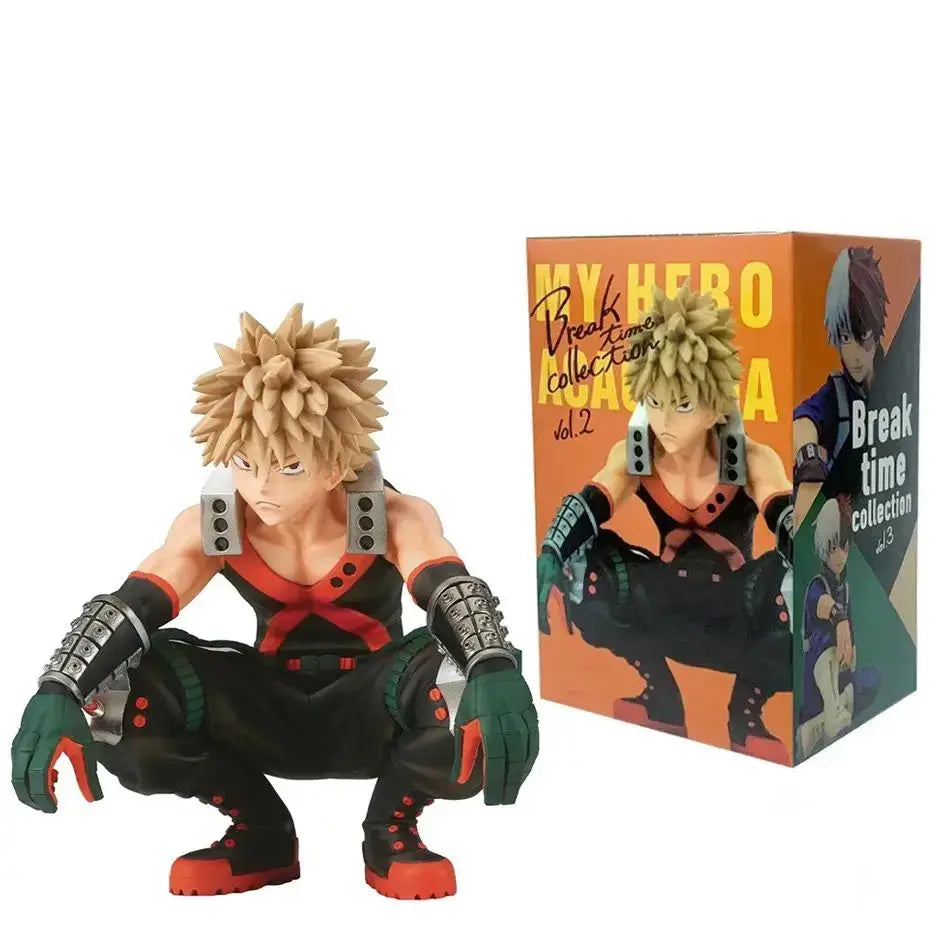 Black and red hero academia izuku midoriya pvc figure in crouching pose with detailed armor pieces in retail box