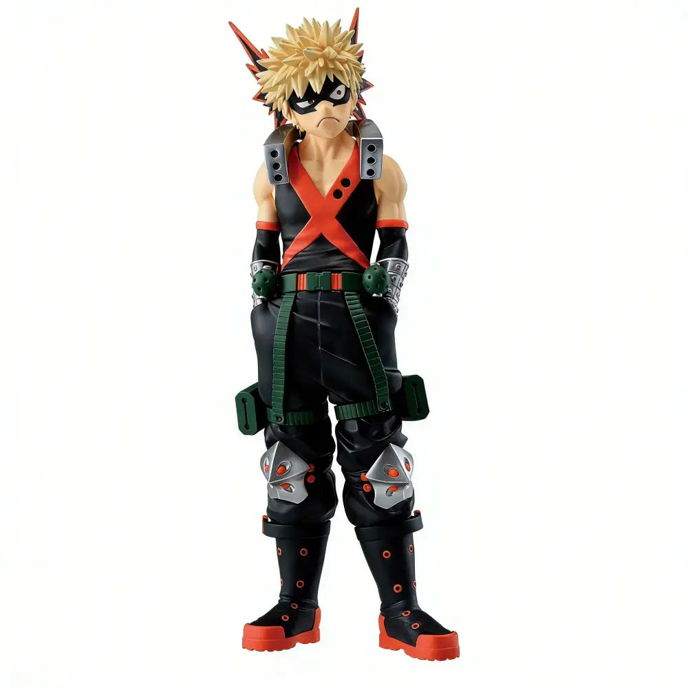 My hero academia age of heroes pvc figure with spiky blonde hair black and orange suit in retail box for desktop display