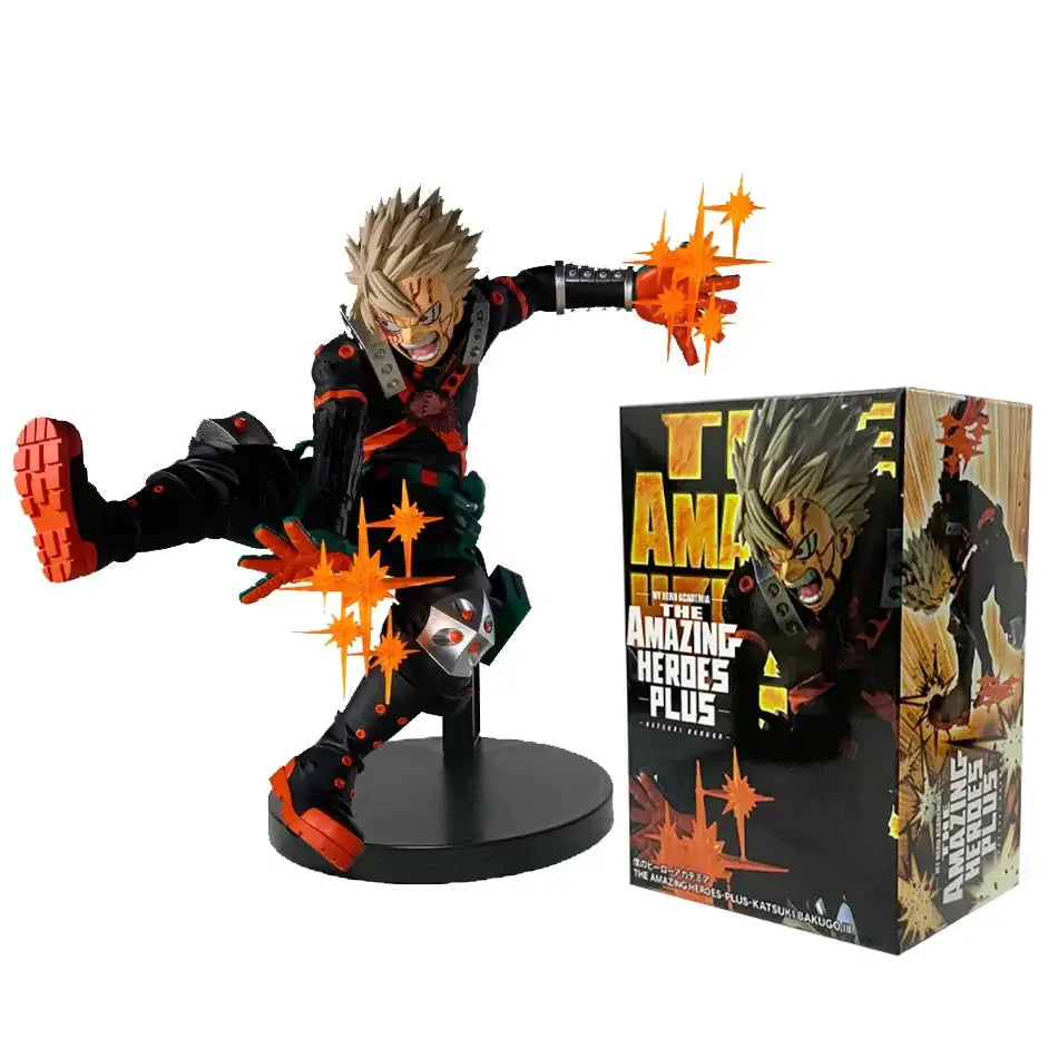 My Hero Academia age of heroes pvc figurine of Katsuki Bakugo mid-kick with black and orange colors and fiery effects