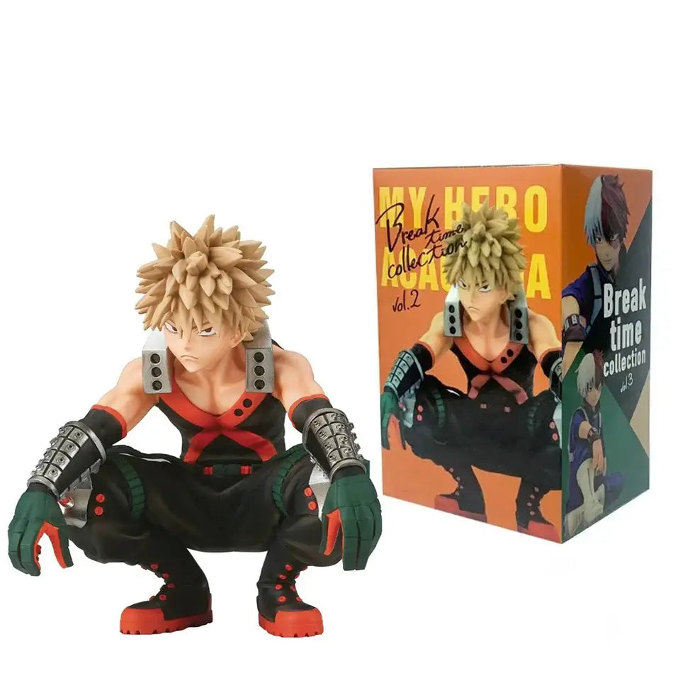 Detailed izuku midoriya figurine from hero academia in black and red outfit made of durable pvc in crouching pose
