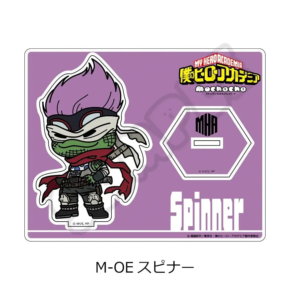 My hero academia ashido mina acrylic stand featuring a purple-haired green-skinned chibi with black mask and red scarf