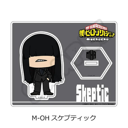 Black chibi-style ashiro mina acrylic stand featuring skeptic from hero academia in a black suit for halloween ornament