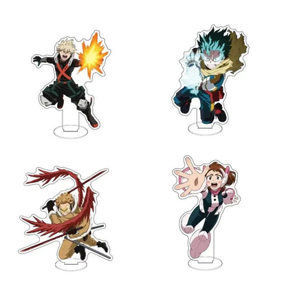 Clear acrylic hero academia bakugo standee featuring four dynamic anime characters with colorful energy effects