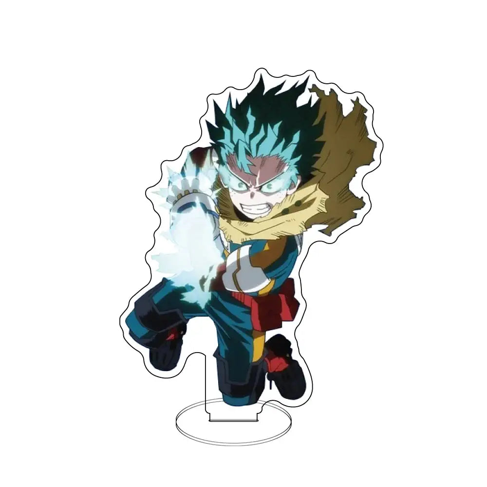 My hero academia bakugo acrylic standee featuring spiky teal hair character in blue suit with yellow and black accents