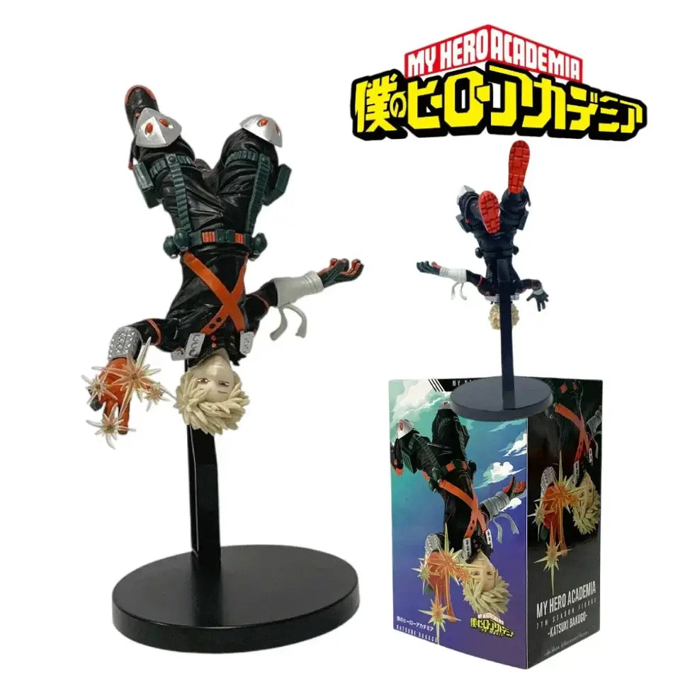 My hero academia bakugou katsuki pvc statue mid-air pose with black orange armor and silver accents 22cm tall