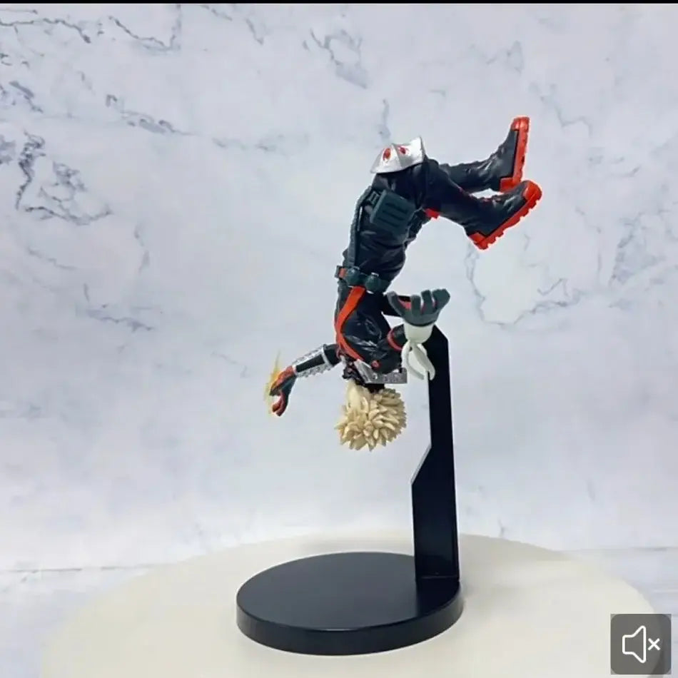My hero academia bakugou katsuki pvc statue 22cm featuring black and red armor and spiky blonde hair mid-air pose