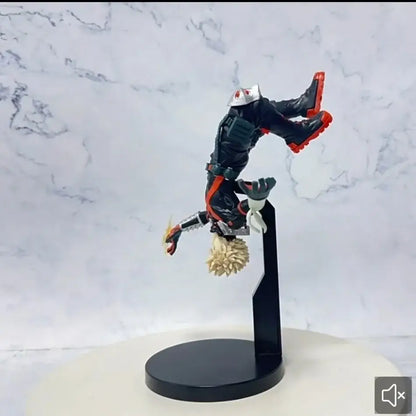 My hero academia bakugou katsuki pvc statue 22cm featuring black and red armor and spiky blonde hair mid-air pose