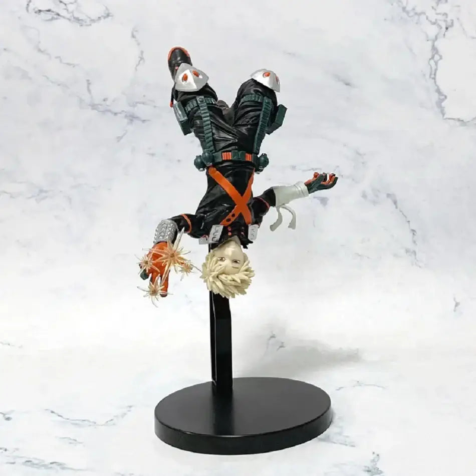 My hero academia bakugou katsuki pvc statue 22cm black and orange armored action figure with silver helmet mid-air pose
