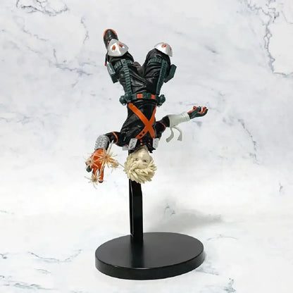 My hero academia bakugou katsuki pvc statue 22cm black and orange armored action figure with silver helmet mid-air pose