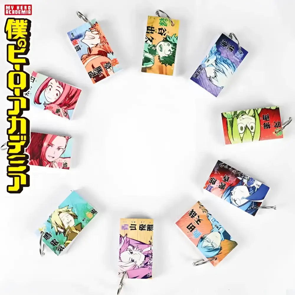 Colorful my hero academia character keychains arranged in a circle for official china animation note pad collection