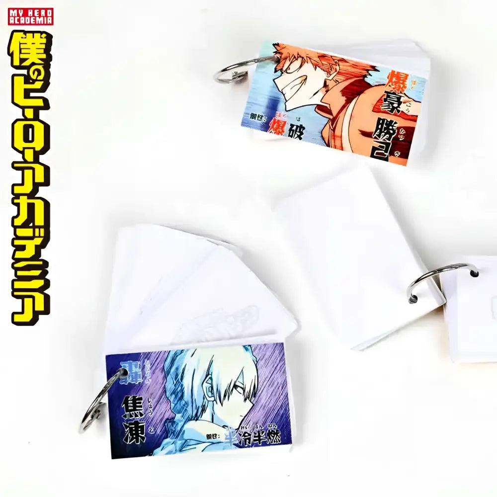 My hero academia character keychain on a rectangular plastic card with silver ring from official china animation note pad