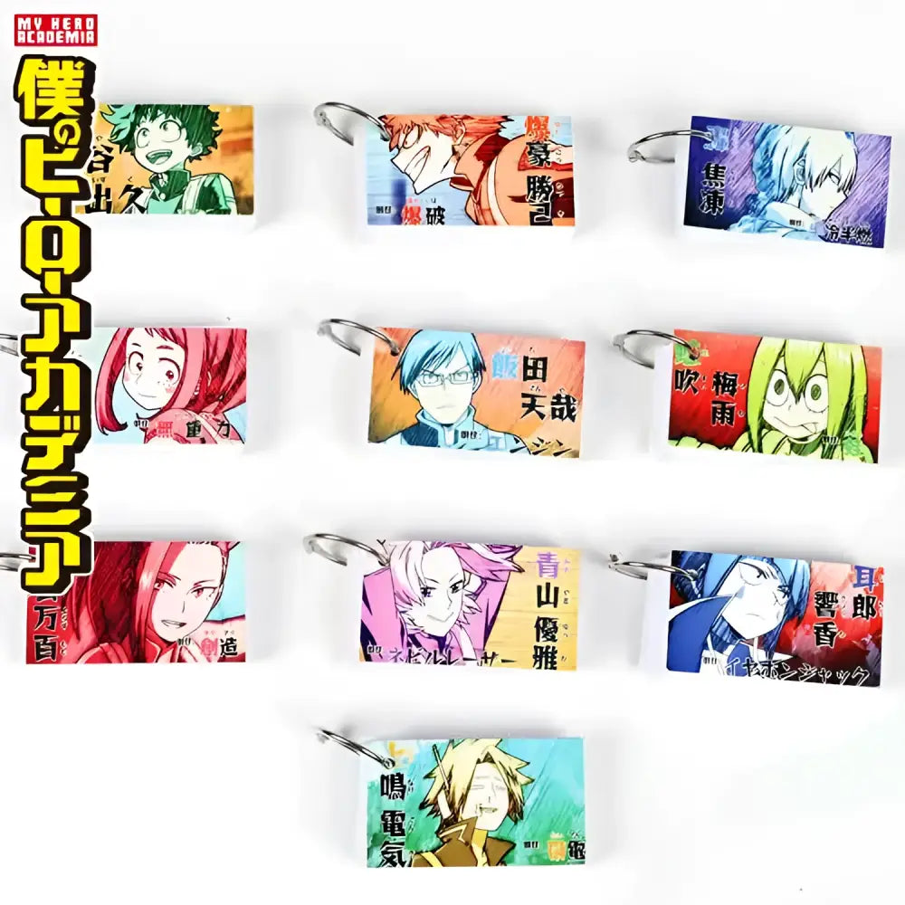 My hero academia character notepad with colorful rectangular acrylic keychains featuring anime illustrations and japanese text from china animation