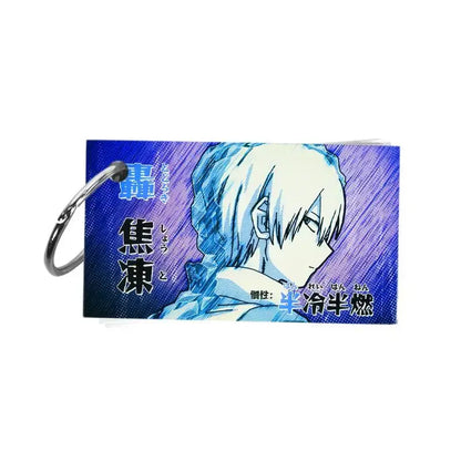 Blue hero academia keychain featuring white-haired anime character and stylized japanese text from official china animation note pad