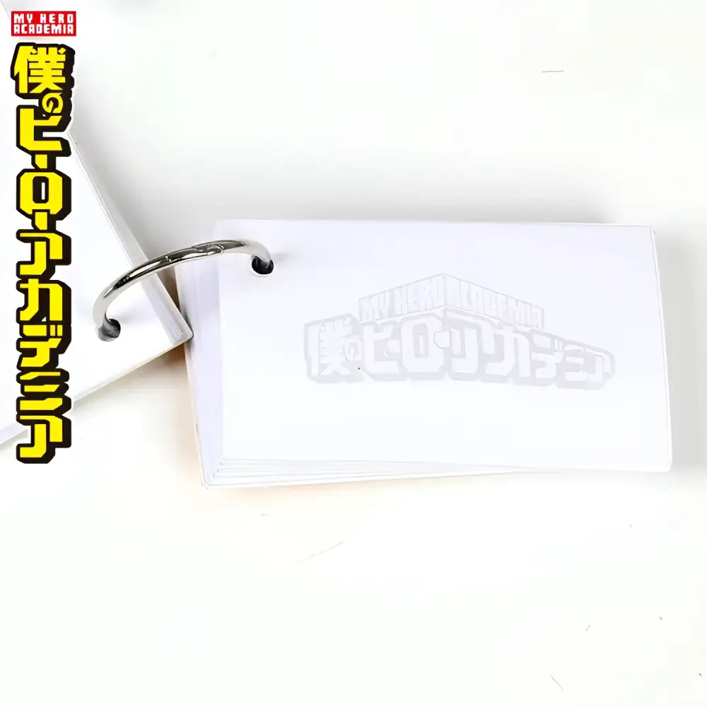 White my hero academia keychain with silver metal ring and printed logo card for official china animation note pad