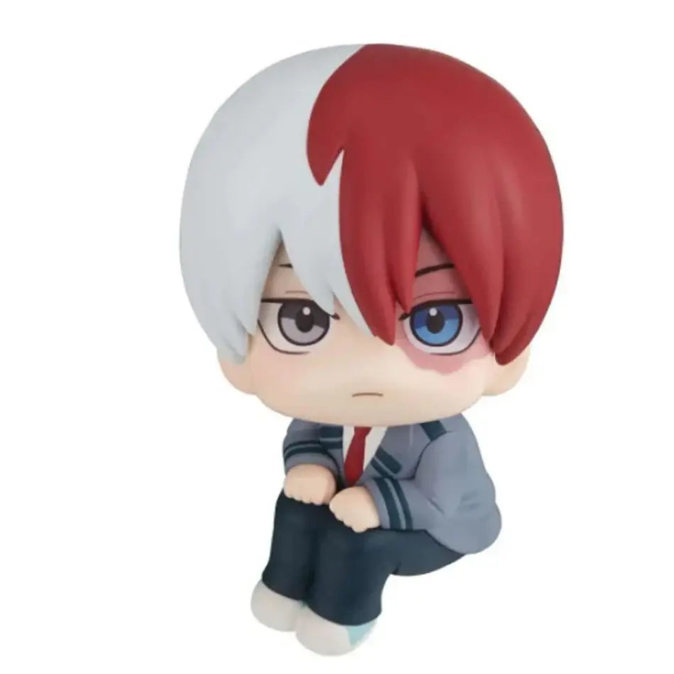Chibi-style shoto todoroki pvc figure from hero academia with half-white half-red hair in gray school uniform for anime fans