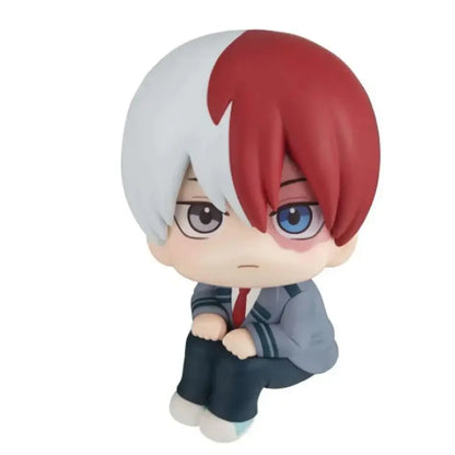 Chibi-style shoto todoroki pvc figure from hero academia with half-white half-red hair in gray school uniform for anime fans