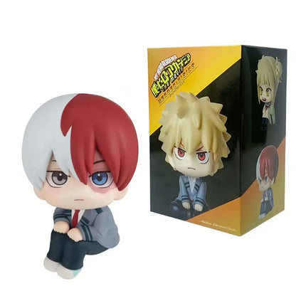 Chibi-style shoto todoroki pvc figure with white and red hair in gray school uniform for hero academia anime fans