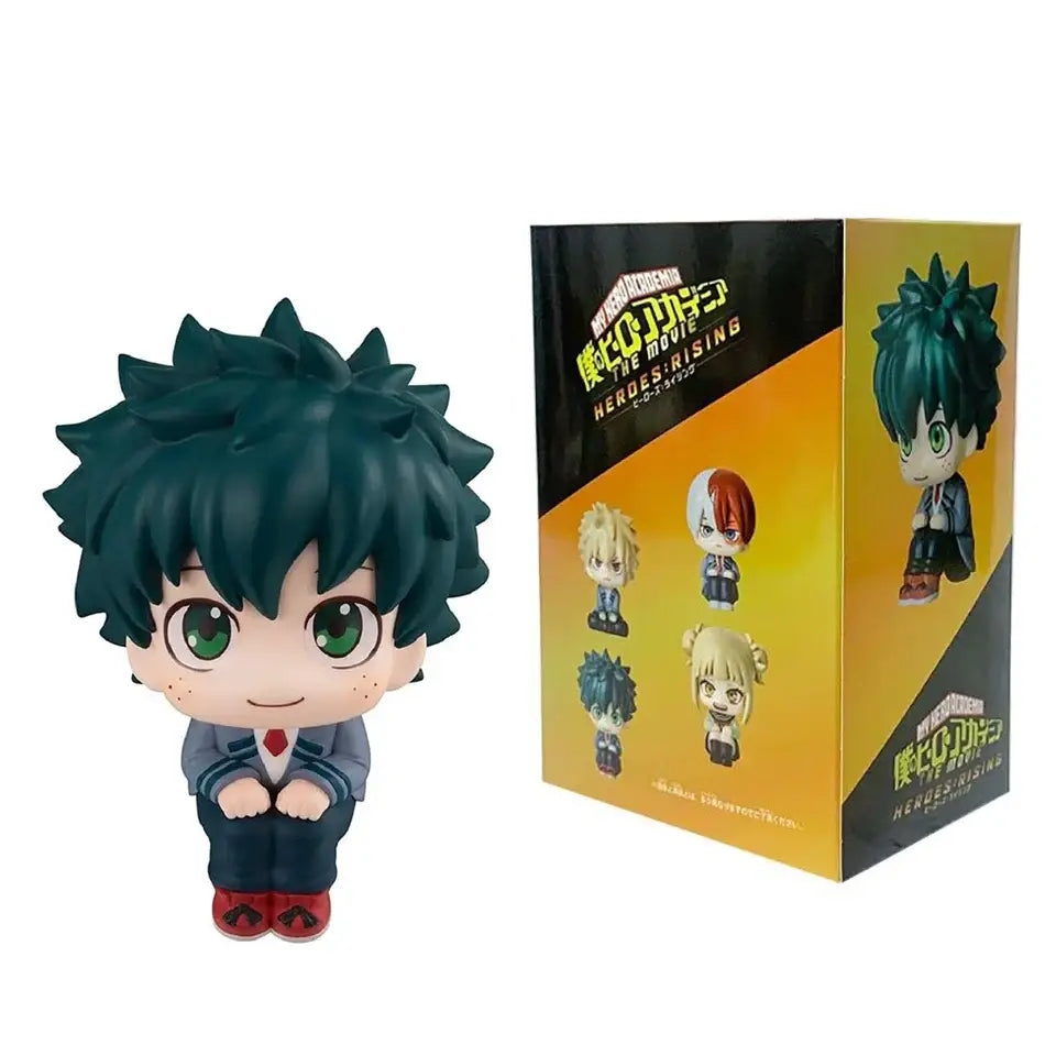 Chibi-style izuku midoriya pvc figure with spiky green hair and school uniform for durable hero academia collectible anime fans