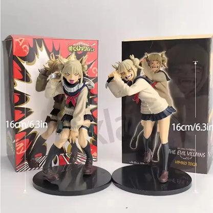 Two 16cm tall durable pvc my hero academia figurines of himiko toga in school uniform on glossy black base for anime fans