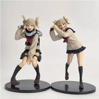 Two durable pvc hero academia pvc figures of himiko toga posed dynamically on black circular bases for anime fans