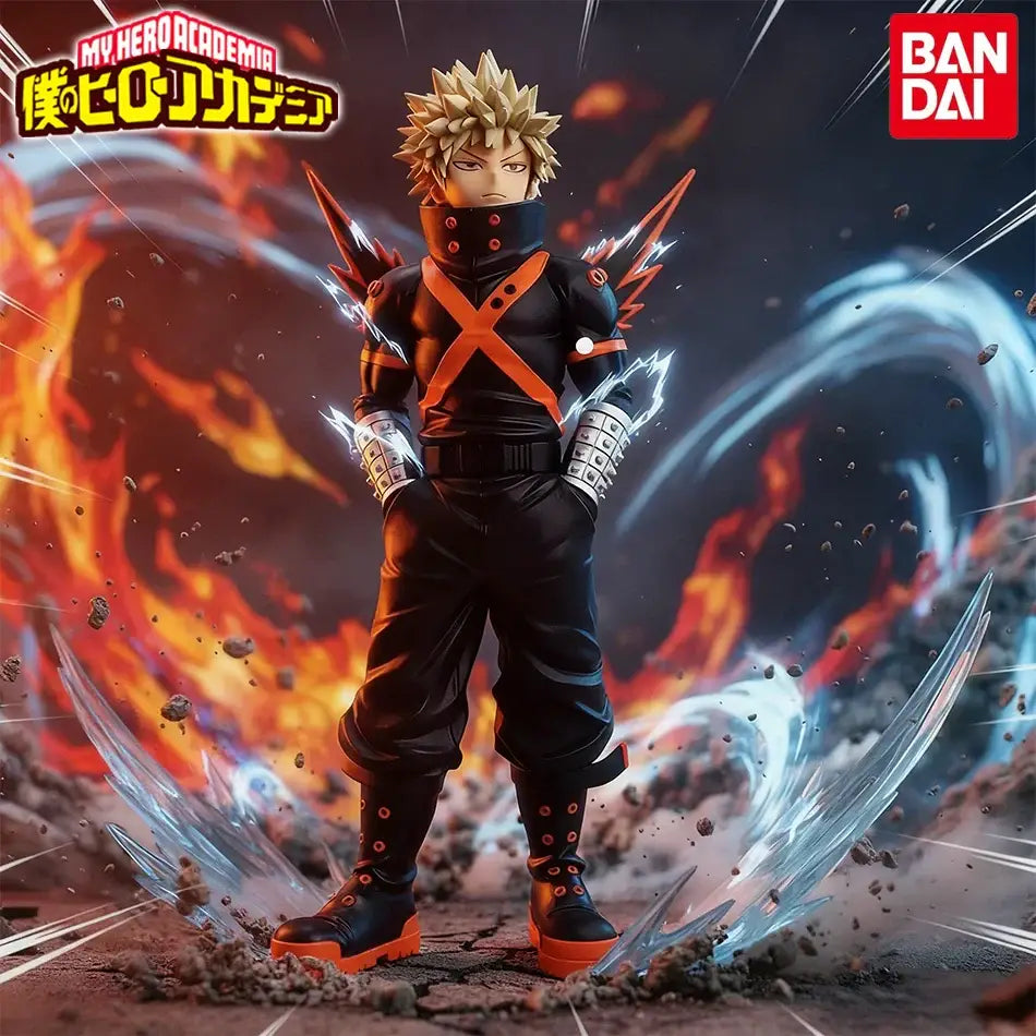 My hero academia spiky-haired action figure in black and orange with glowing energy effects made of durable pvc for anime fans
