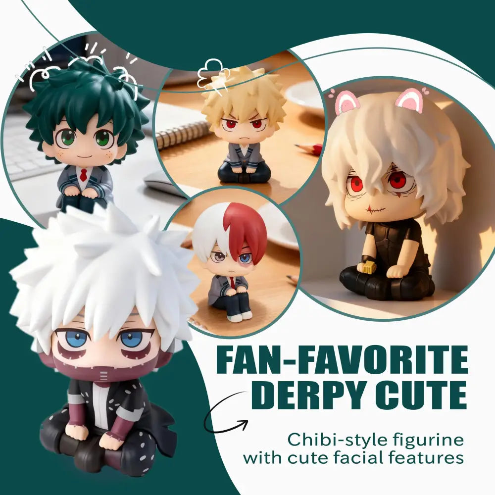 My Hero Academia chibi pvc figurine of Tomura Shigaraki with spiky white hair, blue eyes, and black-white cape outfit