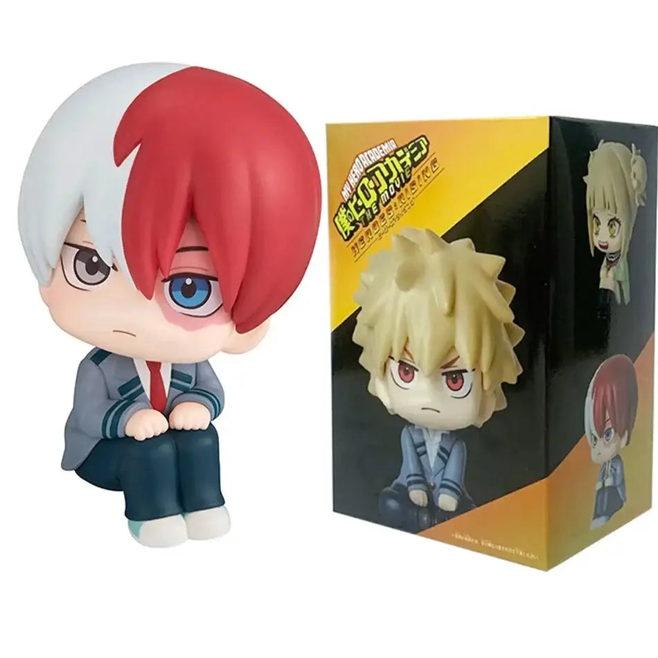 My hero academia chibi pvc figurine of shoto todoroki in red and white hair wearing a school uniform